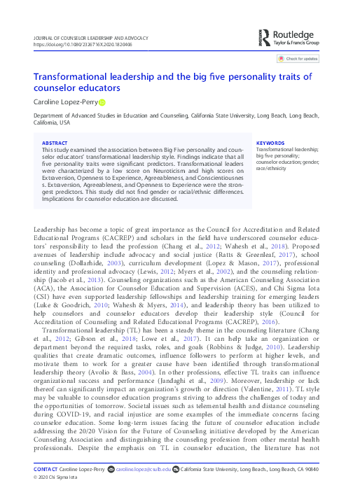(PDF) Transformational leadership and the big five personality traits ...