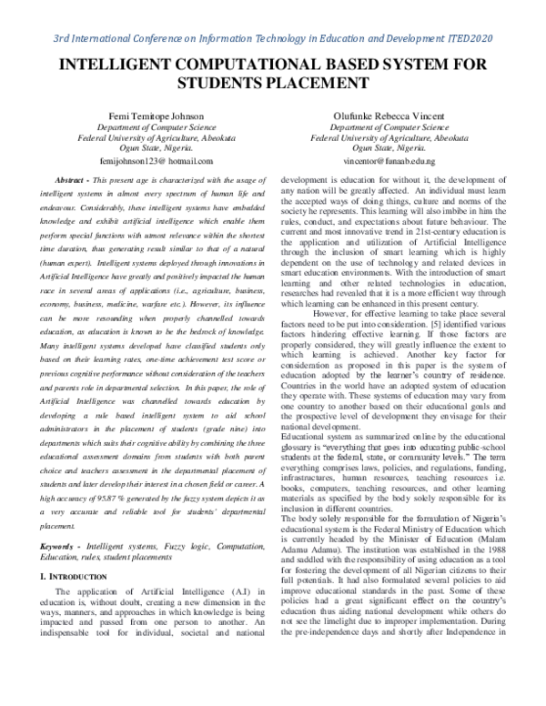 (PDF) INTELLIGENT COMPUTATIONAL BASED SYSTEM FOR STUDENTS PLACEMENT