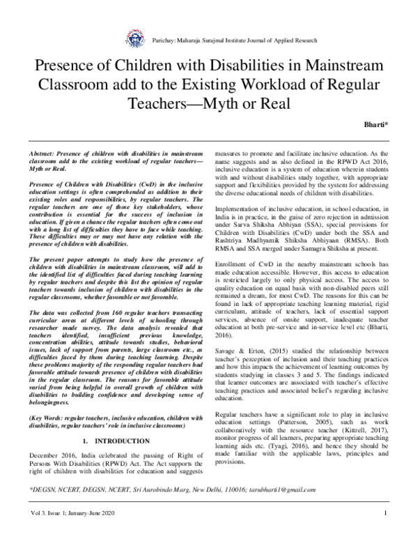 (PDF) Presence of Children with Disabilities in Mainstream Classroom ...