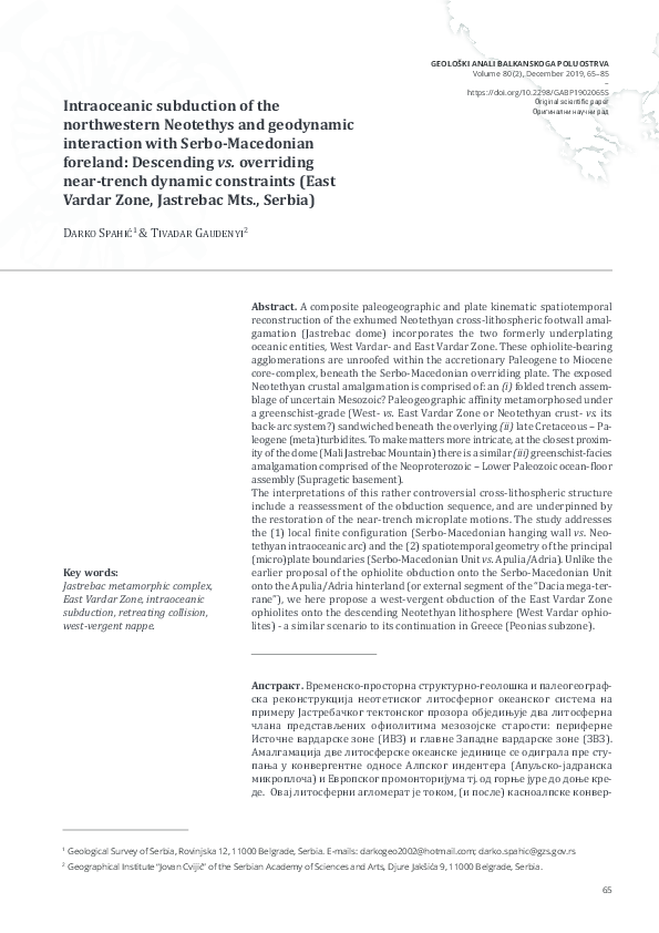 (PDF) Intraoceanic subduction of the northwestern Neotethys and ...