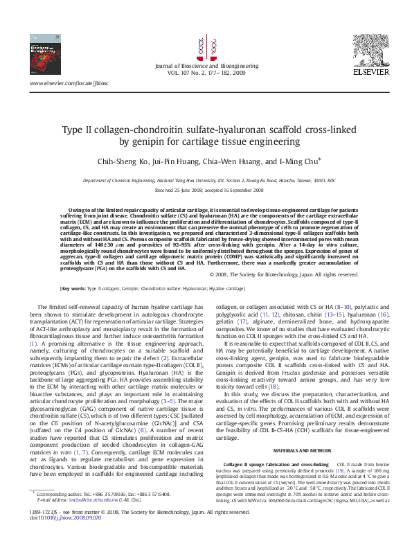 (PDF) Type II collagenchondroitin sulfatehyaluronan scaffold cross