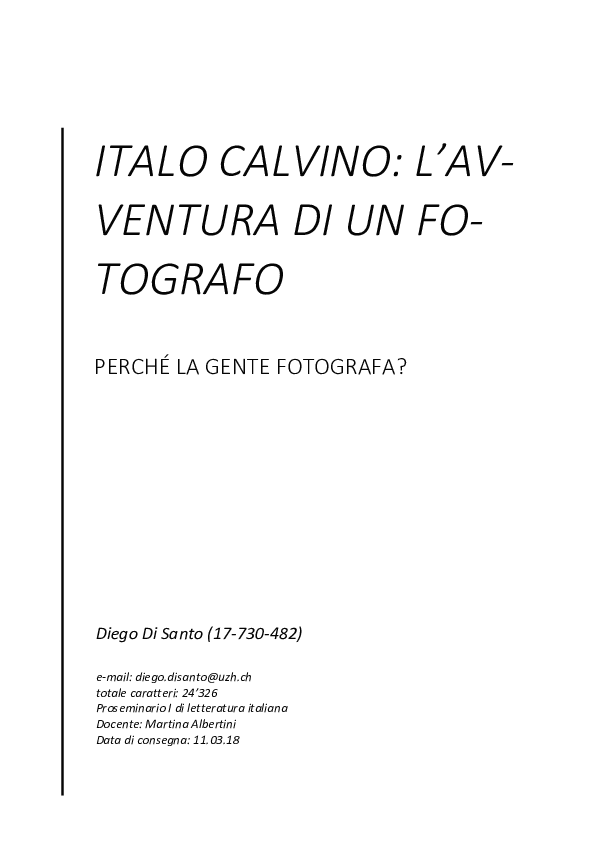 (PDF) ITALO CALVINO L'AVVENTURA DI UN FOTOGRAFO PERCHÉ LA GENTE FOTOGRAFA