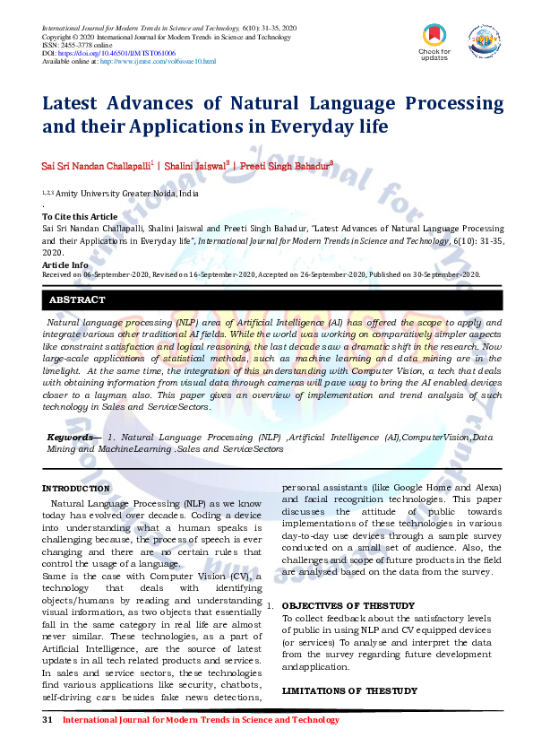 (PDF) Latest Advances of Natural Language Processing and their ...