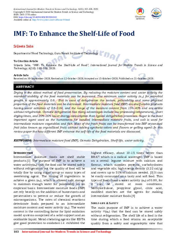 (PDF) IMF To Enhance the ShelfLife of Food IJMTST International
