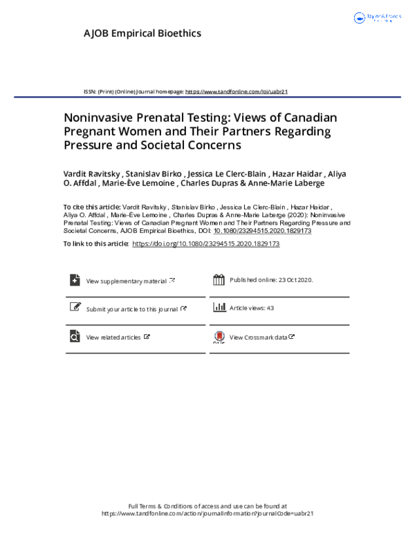 (PDF) The value of noninvasive prenatal testing preferences of