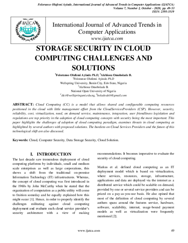 Pdf Storage Security In Cloud Computing Challenges And Solutions Pdf Storage Security In Cloud Computing Challenges And Solutions