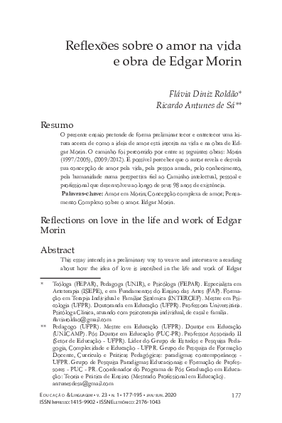 (PDF) Reflexões sobre o amor na vida e obra de Edgar Morin