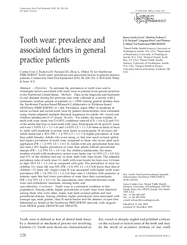 (PDF) Tooth wear prevalence and associated factors in general practice
