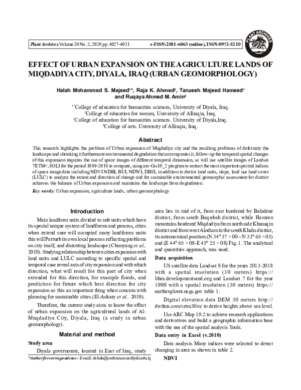 (PDF) EFFECT OF URBAN EXPANSION ON THE AGRICULTURE LANDS OF MIQDADIYA ...