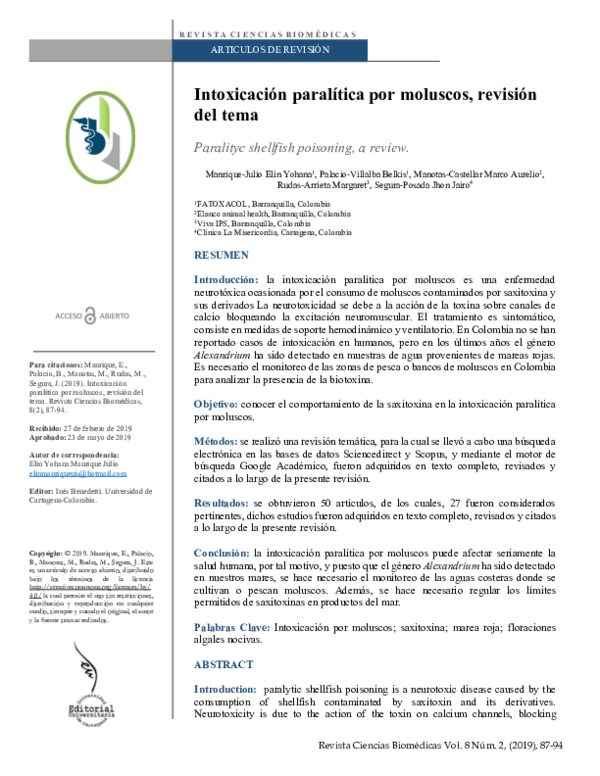 (PDF) Paralityc shellfish poisoning, a review (In spanish) REVISTA