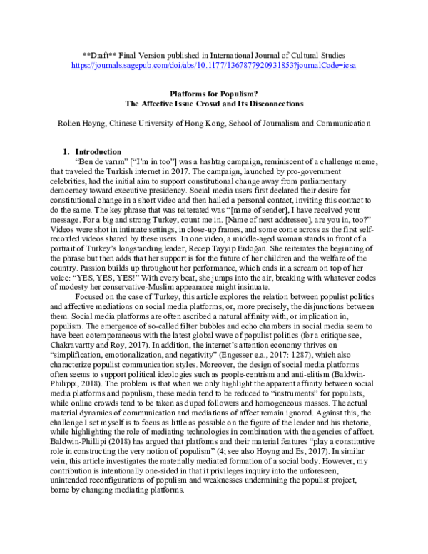 (PDF) Platforms for Populism? The Affective Issue Crowd and Its ...