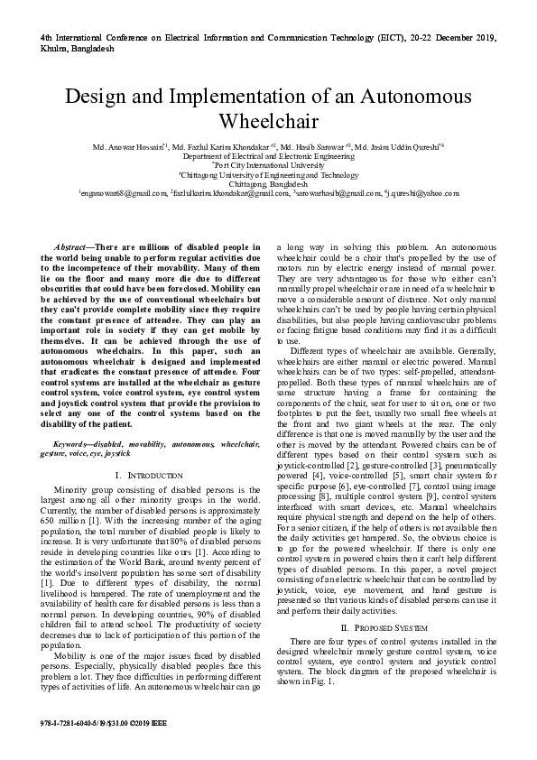 (PDF) Design and Implementation of an Autonomous Wheelchair