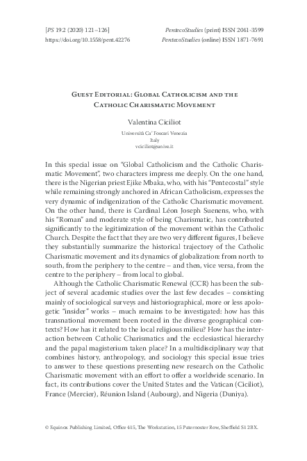 Guest Editorial: Global Catholicism and the Catholic Charismatic Movement