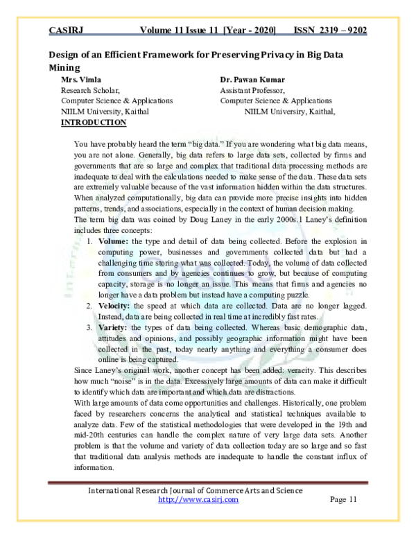 (PDF) Design of an Efficient Framework for Preserving Privacy in Big ...