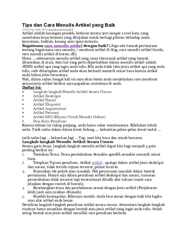 Doc Tips Dan Cara Menulis Artikel Yang Baik