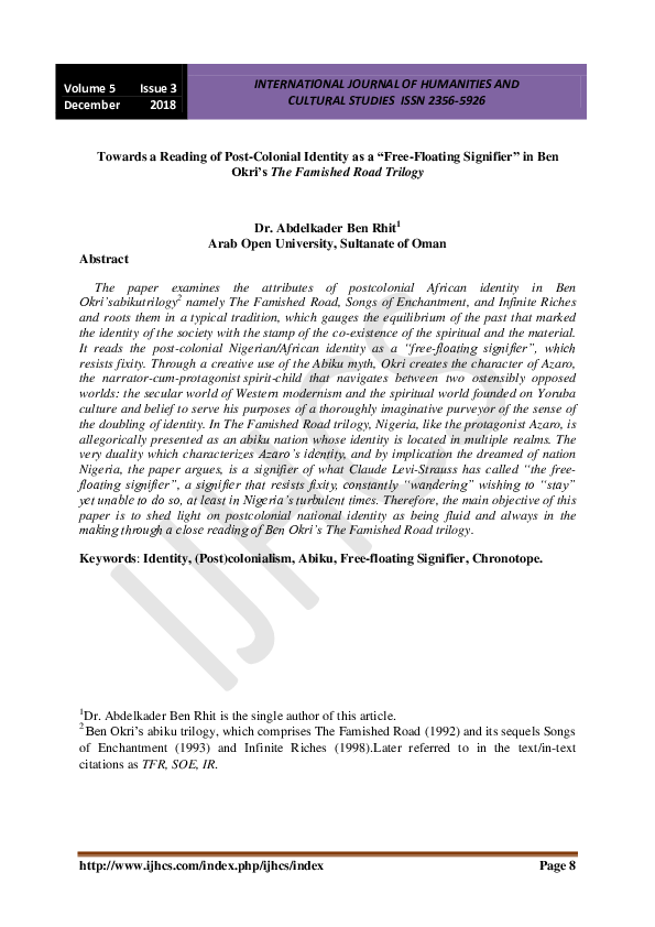 (PDF) Identity as a Free Floating Signifier
