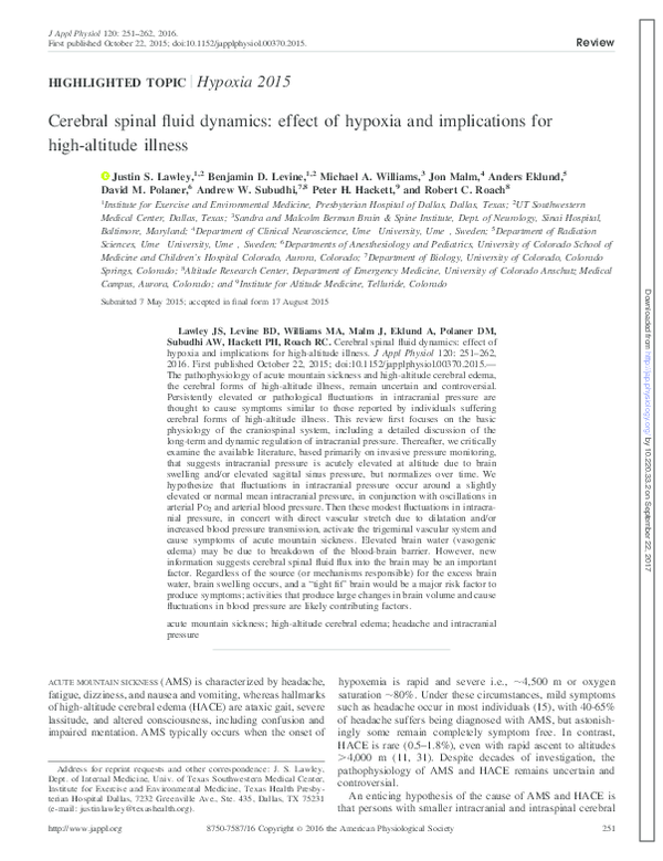 (PDF) Cerebral spinal fluid dynamics: Effect of hypoxia and ...