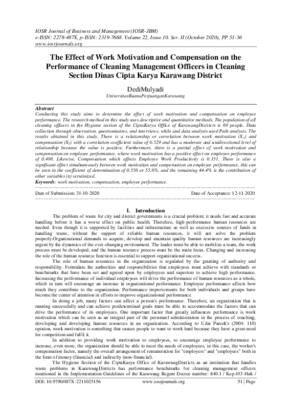 (PDF) The Effect of Work Motivation and Compensation on the Performance ...