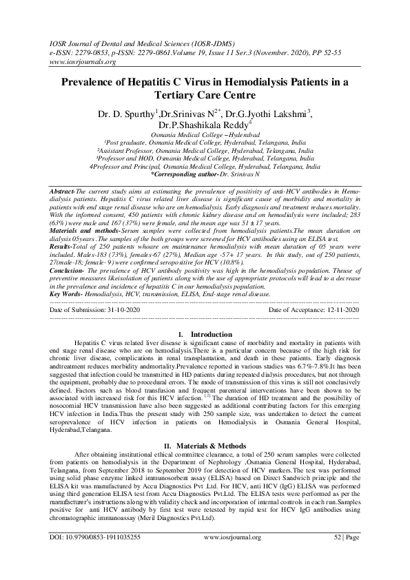 (PDF) Prevalence of Hepatitis C Virus in Hemodialysis Patients in a ...