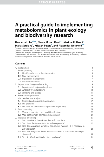 (PDF) A practical guide to implementing metabolomics in plant ecology ...