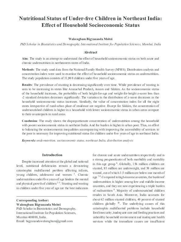 (PDF) Nutritional Status of Under-five Children in Northeast India ...