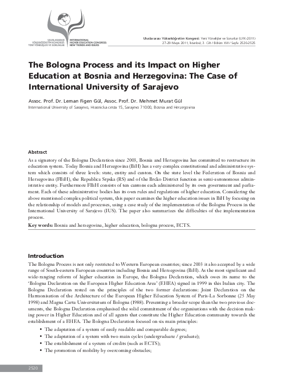 (PDF) THE BOLOGNA PROCESS AND ITS IMPACT ON HIGHER EDUCATION AT BOSNIA