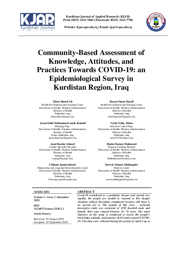 (PDF) Community-Based Assessment of Knowledge, Attitudes, and Practices ...