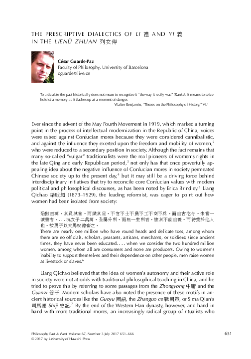 (PDF) The Prescriptive Dialectics of Li 禮 and Yi 義 in the Lienü zhuan 列女傳
