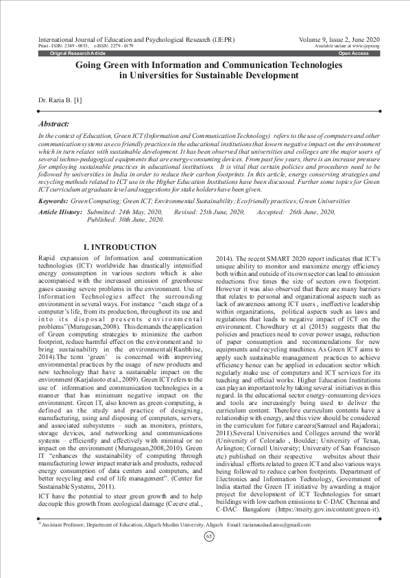 (PDF) Going Green with Information and Communication Technologies in ...