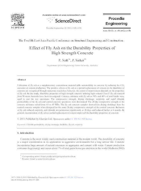 (PDF) Effect of Fly Ash on the Durability Properties of High Strength ...