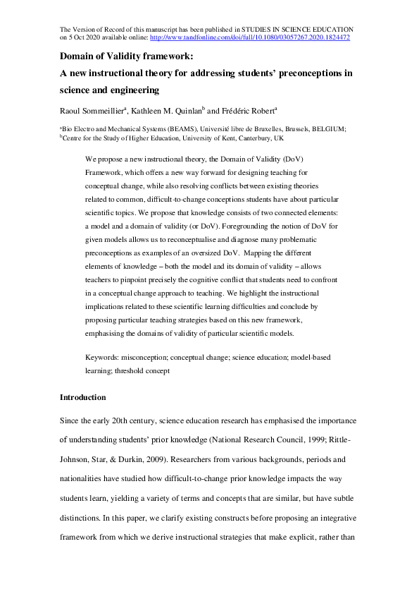 (PDF) Domain of Validity framework: A new instructional theory for ...