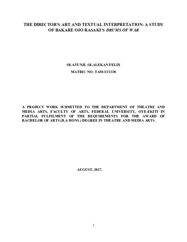 (DOC) THE DIRECTOR'S ART AND TEXTUAL INTERPRETATION: A study of BAKARE ...