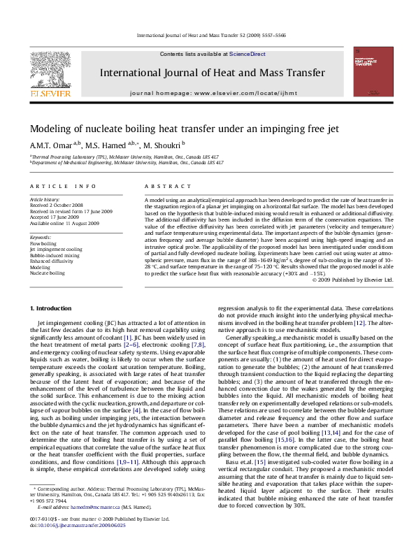 (PDF) Modeling of nucleate boiling heat transfer under an impinging ...