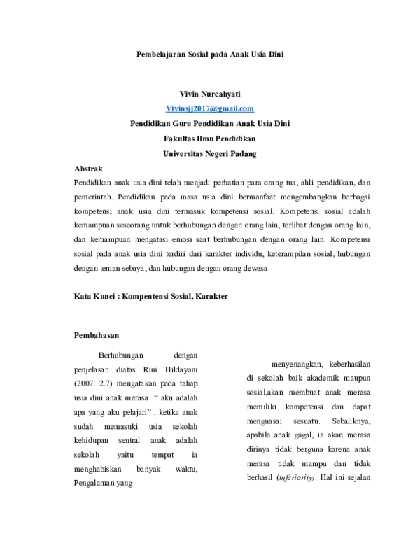 Pendidikan Karakter Bagi Anak Usia Dini Research Papers Academia Edu