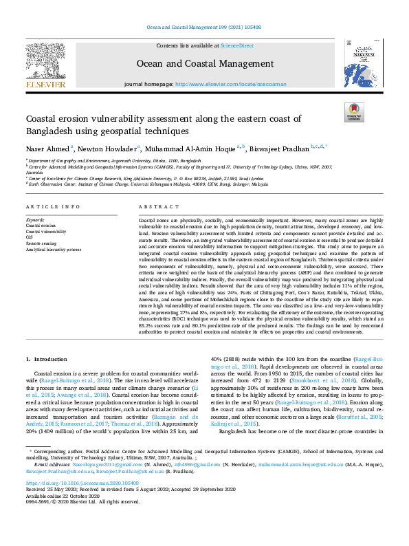 (PDF) Coastal erosion vulnerability assessment along the eastern coast ...