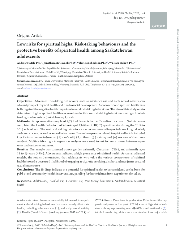 (PDF) Low risks for spiritual highs: Risk-taking behaviours and the ...