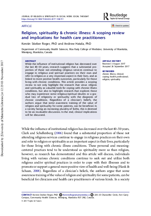 (PDF) Religion, spirituality & chronic illness: A scoping review and ...