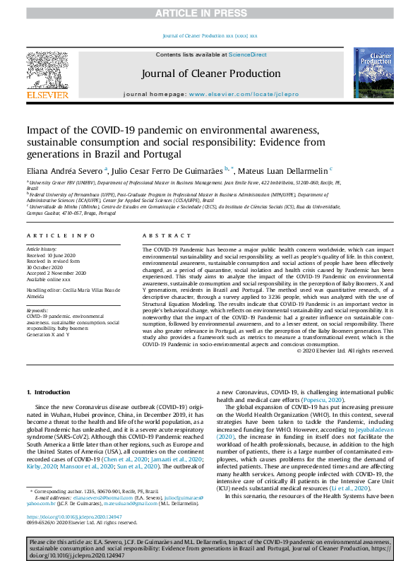(PDF) Impact of the COVID-19 pandemic on environmental awareness ...