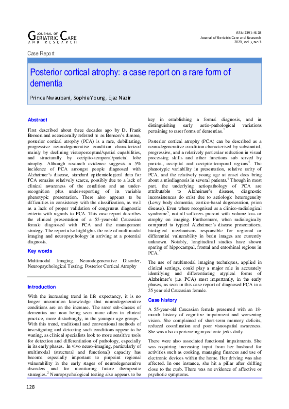 (PDF) Posterior cortical atrophy: a case report on a rare form of dementia