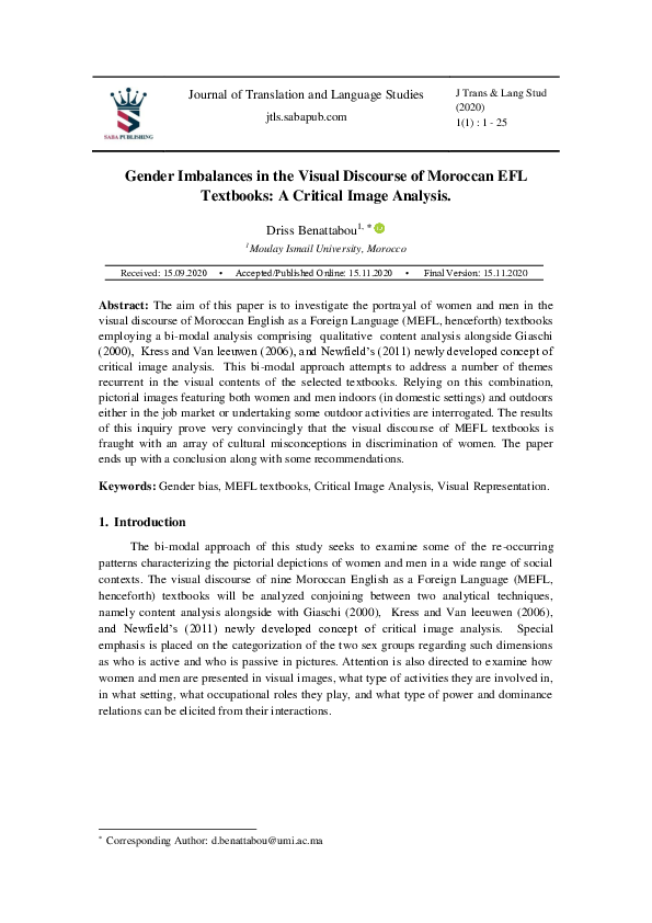 (PDF) Gender Imbalances in the Visual Discourse of Moroccan EFL ...