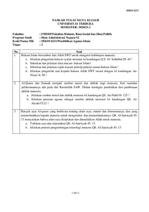 Peranan Agama Sebagai Sumber Akhlak Menurut Isi Kandungan Qs. Al-ahzab/33:21 PDF) UJIAN URAIAN | Faumana Hidayatullah - Academia.edu