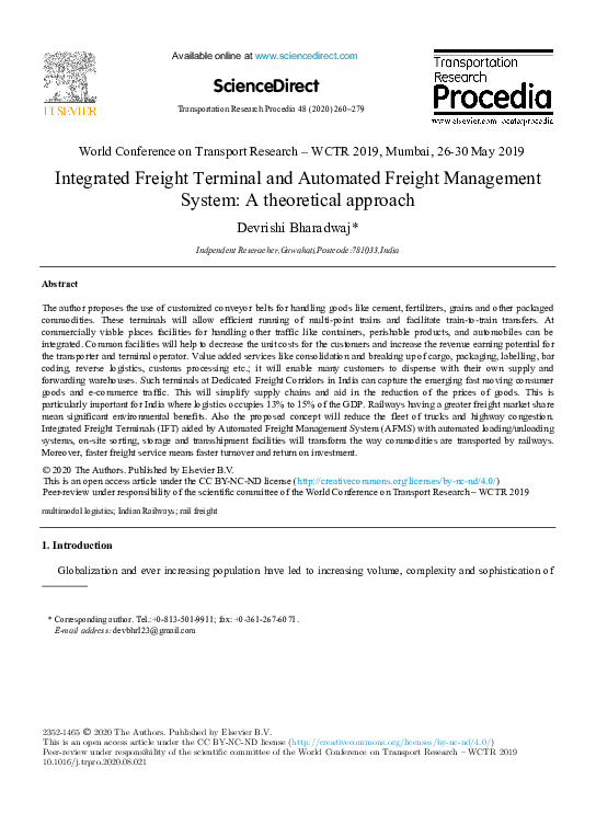 (PDF) Integrated Freight Terminal and Automated Freight Management