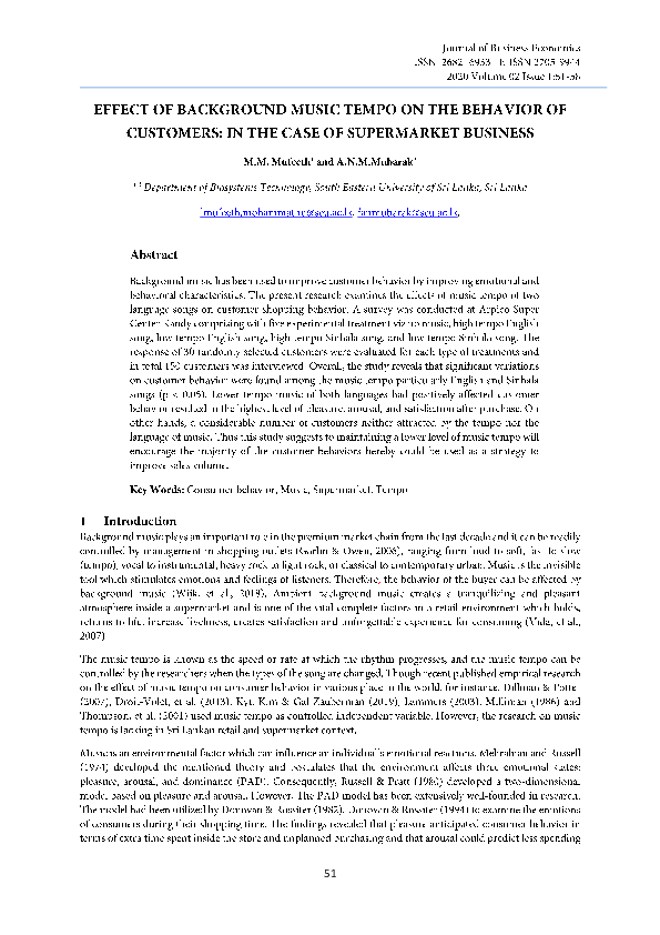 (PDF) Effects of background music tempo on the behavior and emotional ...