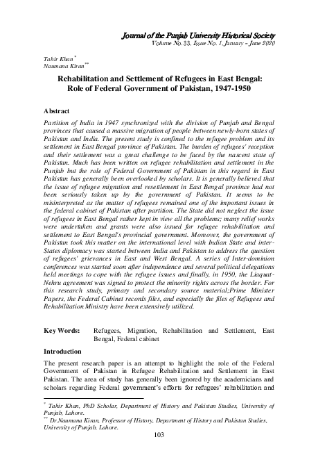 (PDF) Rehabilitation and Settlement of Refugees in East Bengal: Role of ...