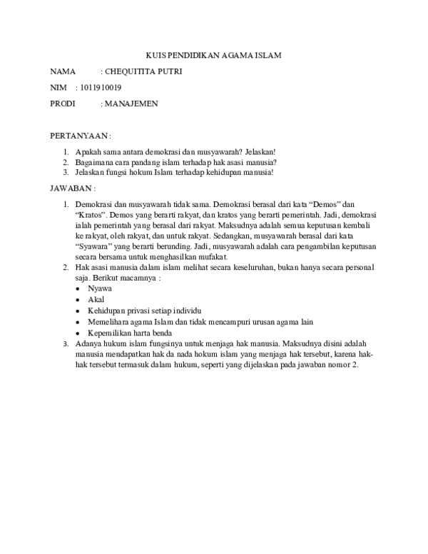 Doc Kuis Pendidikan Agama Islam