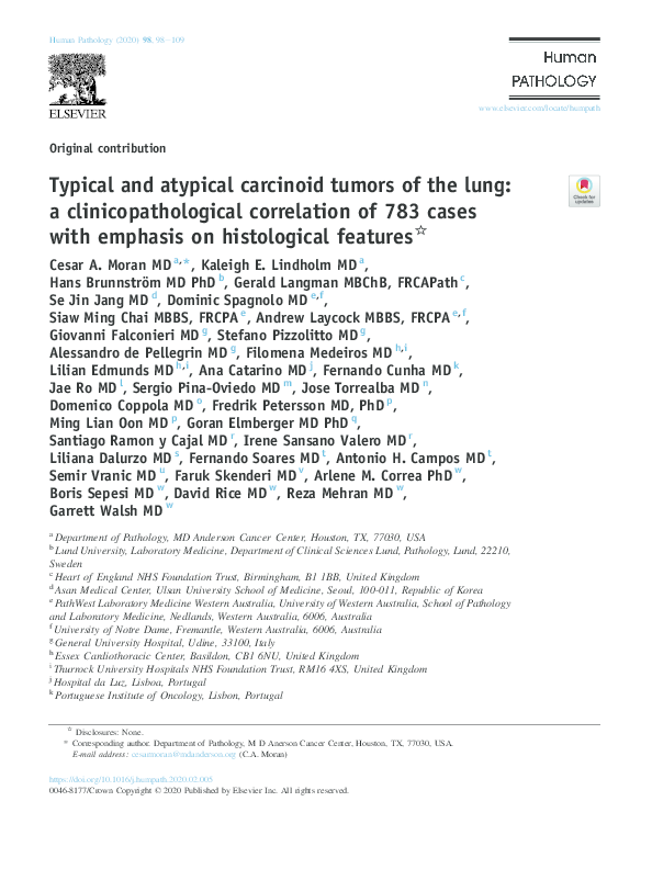 (PDF) Original contribution Typical and atypical carcinoid tumors of ...