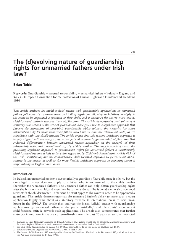 (PDF) The (d)evolving nature of guardianship rights for unmarried