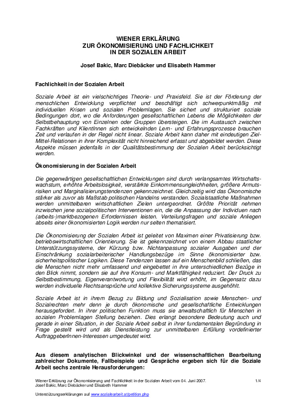 (PDF) Wiener Erklärung zur Ökonomisierung und Fachlichkeit in der