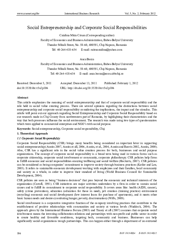 (PDF) Social Entrepreneurship and Corporate Social Responsibilities