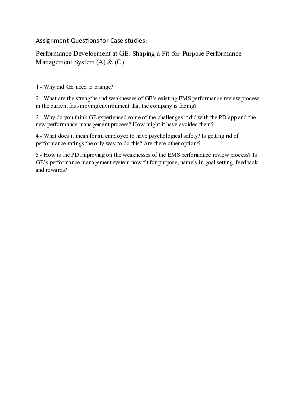 (DOC) Assignment Questions for Case studies: Performance Development at ...
